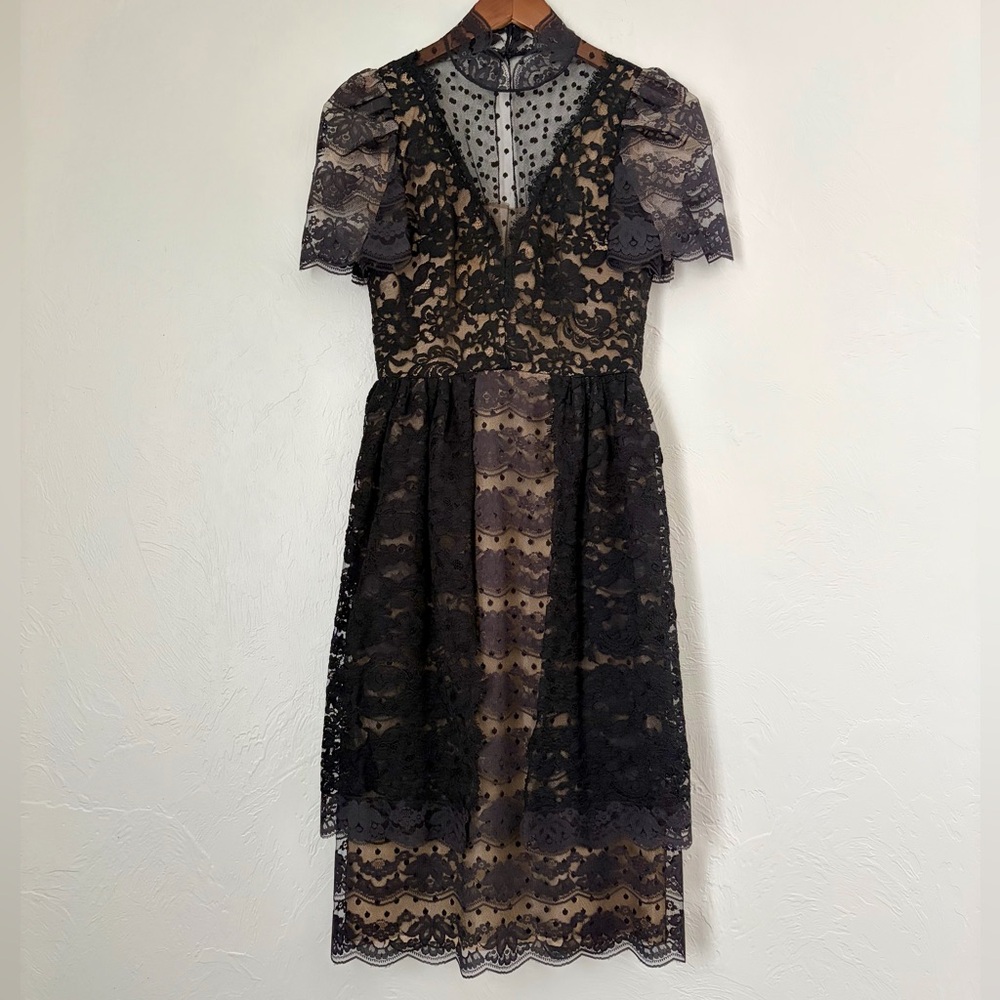 Vintage Victor Costa Black Lace Midi Dress